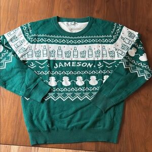 Green Crewneck Sweater with Holiday Pattern